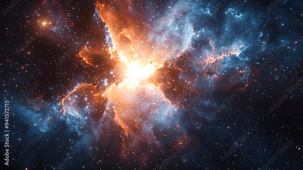 Naklejka premium A vibrant explosion of cosmic colors in deep space, showcasing a stellar nursery.