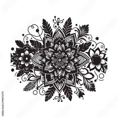 Abstract mandala flower coloring page design