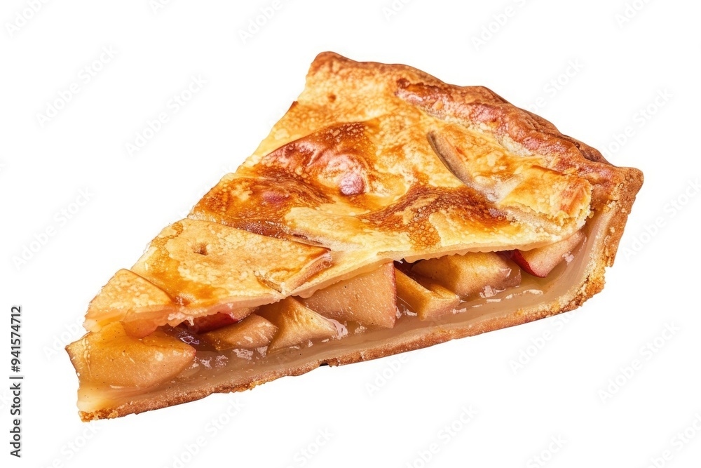 A delicious slice of apple pie on a white background A delicious slice of apple pie on a white background