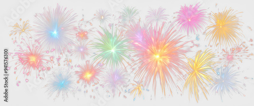 Festive fireworks bursting in vibrant colors against a dark sky, cutout, png