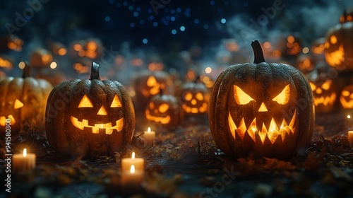 Carved Pumpkins in a Starry Setting