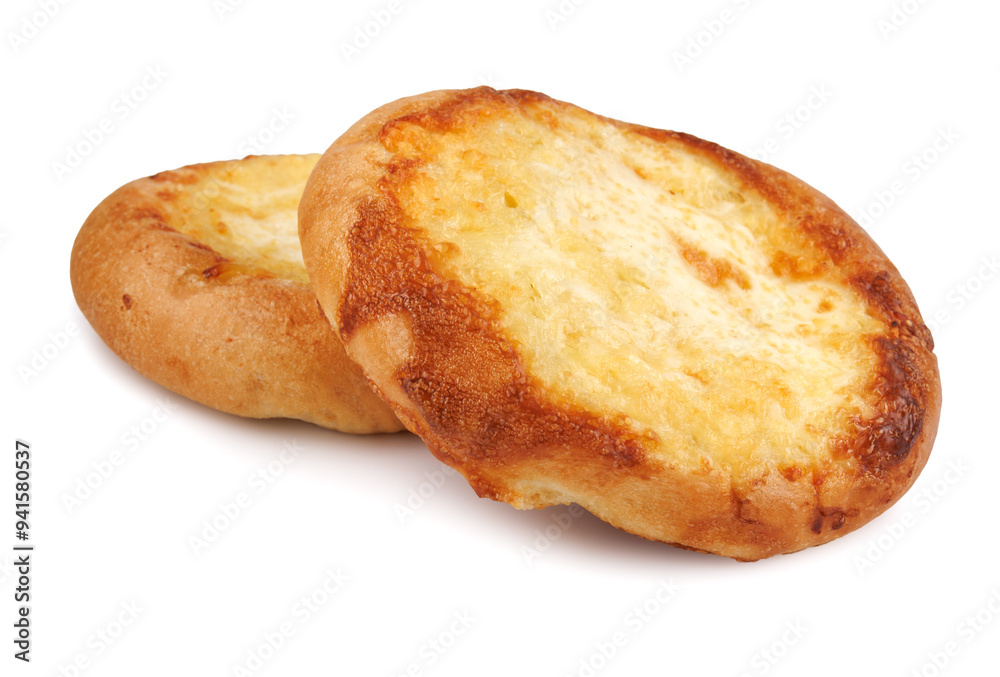 Khachapuri, two cheese buns with cheese isolated on a white background. Cheese pie. Khachapuri, two cheese buns with cheese isolated on a white background. Cheese pie.