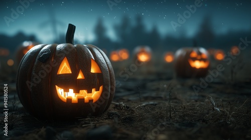 Flickering Jack-o'-Lanterns Under the Stars