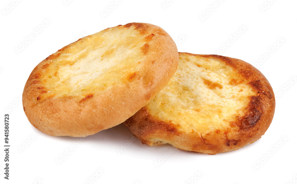 Khachapuri, two cheese buns with cheese isolated on a white background. Cheese pie. Khachapuri, two cheese buns with cheese isolated on a white background. Cheese pie.