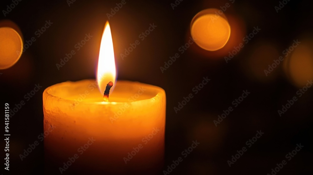 Candlelight Reflection: A single candle flame illuminates the darkness, casting a warm glow and creating a sense of peace and hope. The soft, blurry background adds to the ambiance. Candlelight Reflection: A single candle flame illuminates the darkness, casting a warm glow and creating a sense of peace and hope. The soft, blurry background adds to the ambiance.