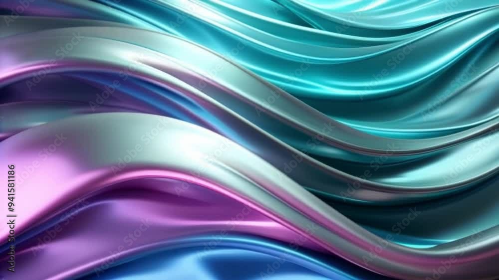 Waves of Heavy Satin in Emerald and Purple Colors. Luxurious, Textured Background