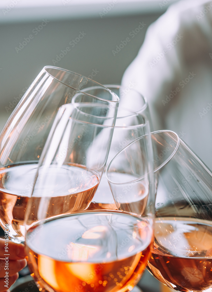Glasses of rose wine seen during a friendly party of a celebration.
