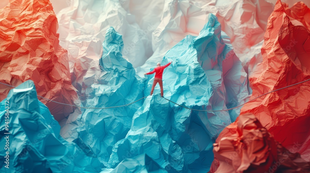 custom made wallpaper toronto digitalBalancing Work and Life Concept in Paper Art Collage with Vibrant Colors and Abstract Mountains