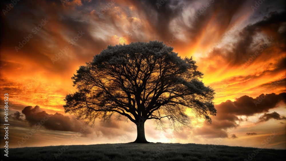 Charcoal Silhouette: Bold, charcoal tree sketch with a striking silhouette, creating a sense of strength and mystery.