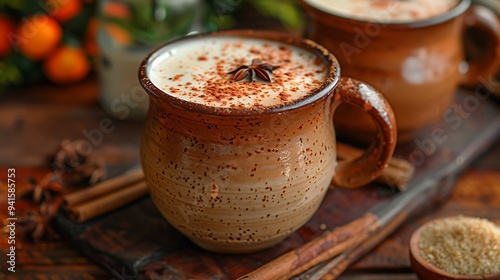 Authentic Mexican horchata in clay mug, 
