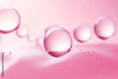 Pink bubble with water droplets on it, representing air and fluidity. Web banner with copy space for photo text or product, blank empty copyspace