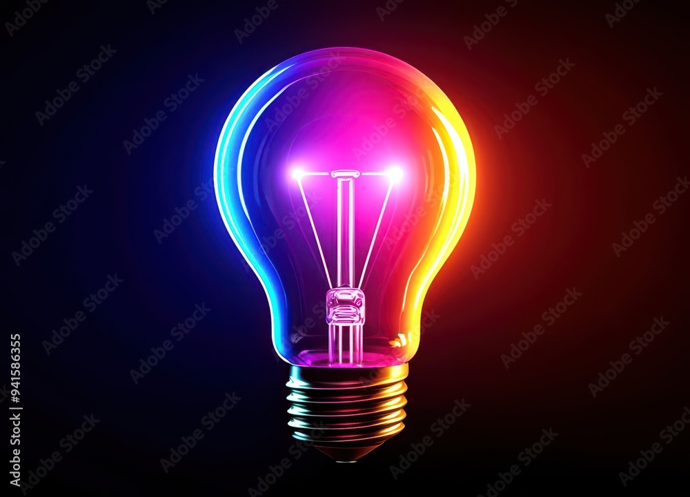 Light bulb radiating colorful energy, showcasing creativity and innovation in design and technology. Light bulb radiating colorful energy, showcasing creativity and innovation in design and technology.
