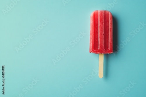 Ice cream stick, Popsicle, Minimal summer concept on blue background. Generative Ai