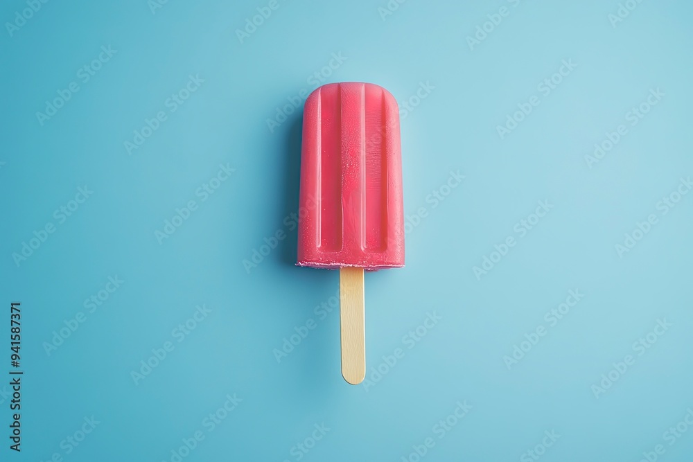 Ice cream stick, Popsicle, Minimal summer concept on blue background. Generative Ai Ice cream stick, Popsicle, Minimal summer concept on blue background. Generative Ai