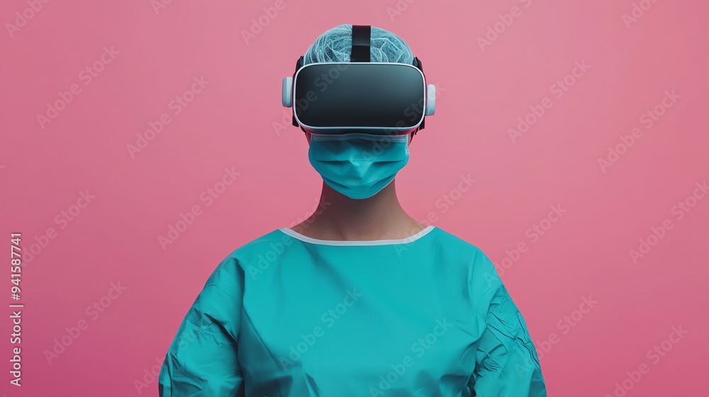 Virtual reality in medicine, surgeon using VR headset, 3D illustration