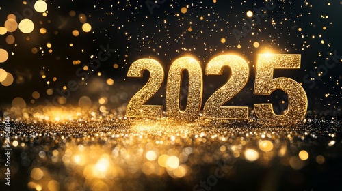 Gold numbers adorn a shimmering background as 2025 is displayed