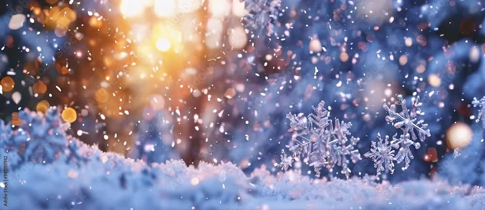 Snowflakes Falling on Snowy Ground, Winter Wonderland, Nature's Beauty Snowflakes Falling on Snowy Ground, Winter Wonderland, Nature's Beauty