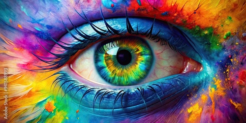 Chromatic Iris: Abstract eye with vibrant and contrasting irises, exploring color theory and visual impact.