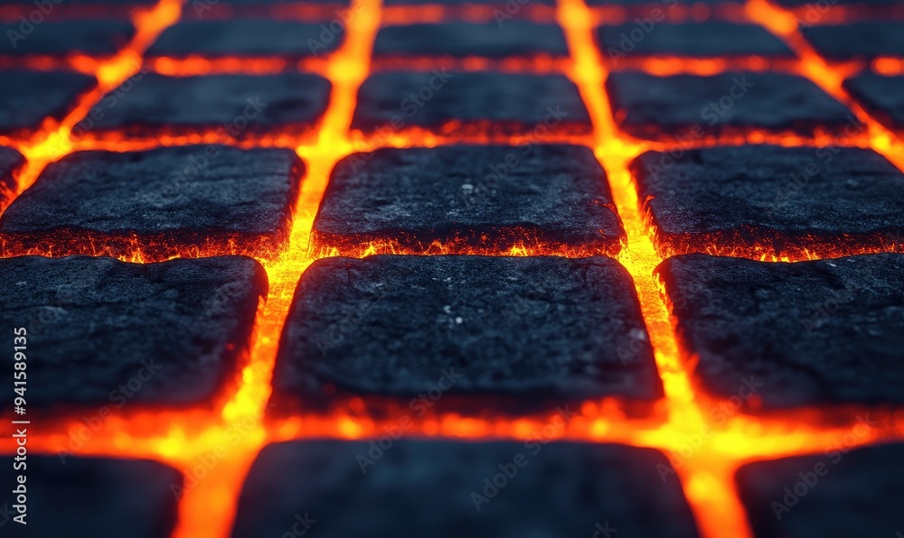 Close-up view of glowing lava between dark stones, showcasing the intense colors and textures of molten rock in a natural environment. Close-up view of glowing lava between dark stones, showcasing the intense colors and textures of molten rock in a natural environment.
