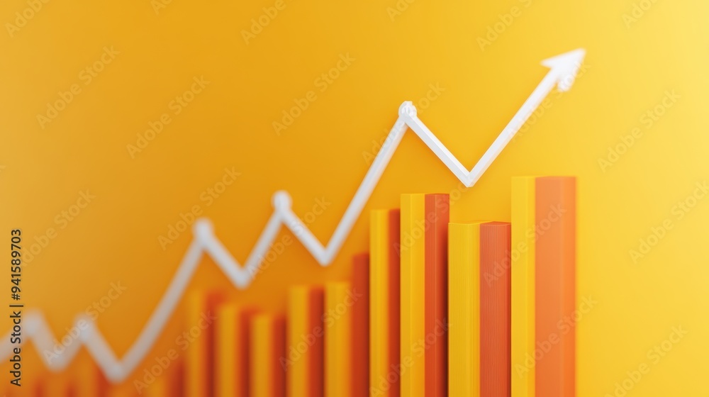 Obraz premium A vibrant, abstract illustration of a rising graph reflecting growth and progress against a bright yellow background.