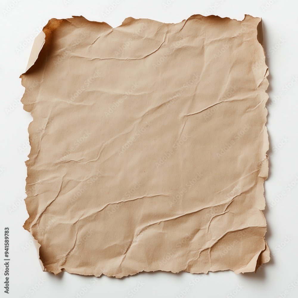 Textured antique paper with a unique, wrinkled appearance and torn edges, perfect for backgrounds and artistic displays. Textured antique paper with a unique, wrinkled appearance and torn edges, perfect for backgrounds and artistic displays.
