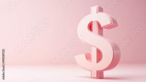 Stylish pink dollar sign symbolizing finance, economics, and wealth on a soft pink background, ideal for business-related projects.