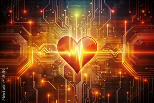 Circuitry Heartbeat Oscillation: Organic circuitry, EKG-like patterns, warm colors, emotional photo