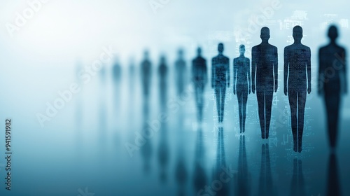 Silhouettes of people fading into the background, representing anonymity and the concept of population or crowd dynamics.