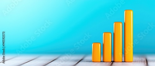 Vibrant yellow bars represent growth on a blue background, symbolizing success, progress, and economic development. photo