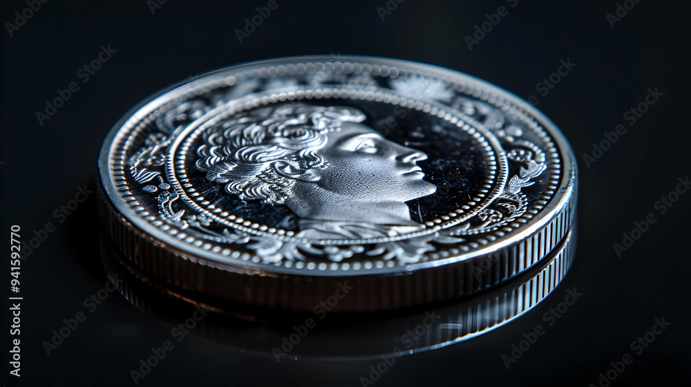 Close-up Photo of Silver Coin with Profile Portrait and Ornate Design Close-up Photo of Silver Coin with Profile Portrait and Ornate Design