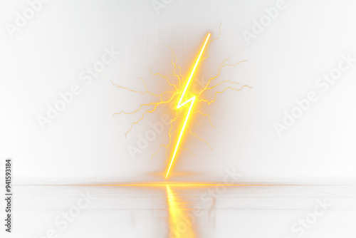 Lightning bolt striking downward isolated on transparent background, illuminated, cutout, png photo