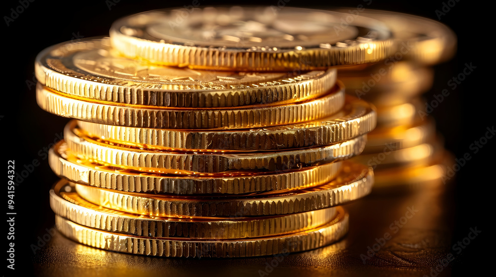 Golden Coins Stack Macro Photography Golden Coins Stack Macro Photography