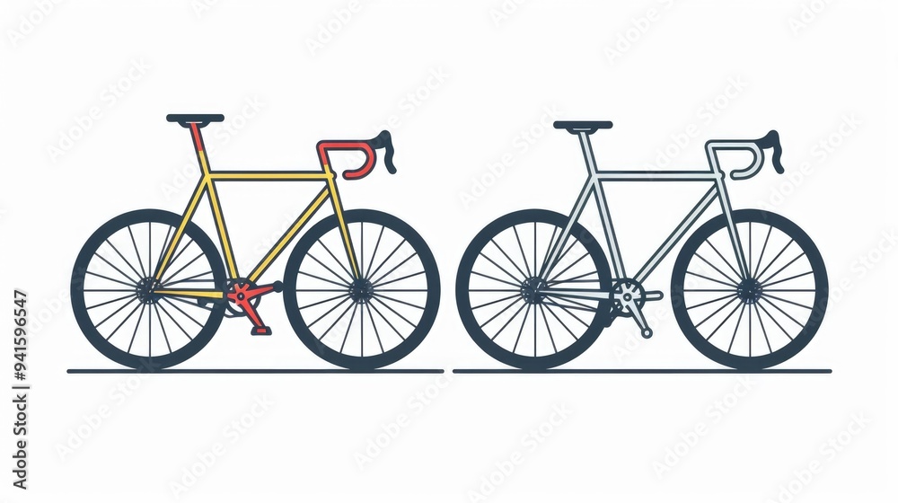 Two bicycles parked together, suitable for various uses including advertising, decoration or storytelling Two bicycles parked together, suitable for various uses including advertising, decoration or storytelling