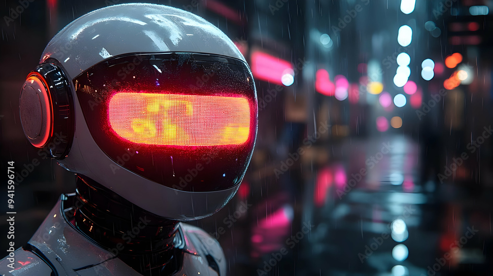 Cyberpunk Robot in Rain - 3D Illustration Cyberpunk Robot in Rain - 3D Illustration