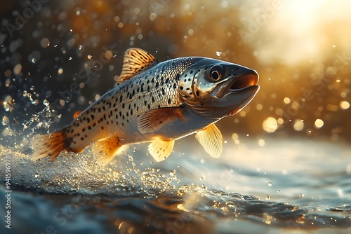 Precise moment when a fish leaps out of the water