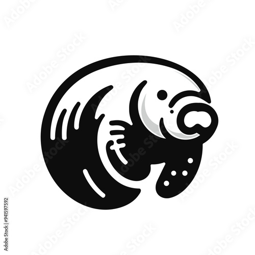 vintage retro hipster dugong logo vector outline silhouette art icon