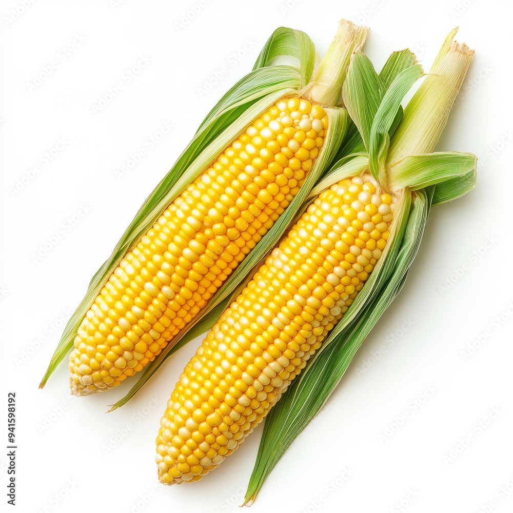 Obraz premium Close up of Fresh corn isolated on white background.