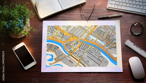 A map of the city on the table, town territorial plan