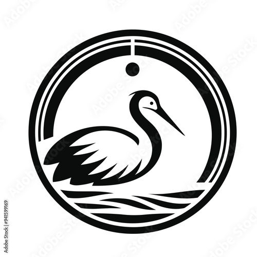 Swan on the water with a white background