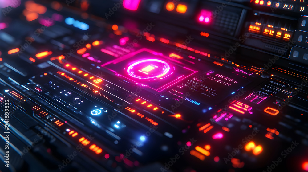 Futuristic Technology Interface with Neon Lights - 3D Illustration Futuristic Technology Interface with Neon Lights - 3D Illustration