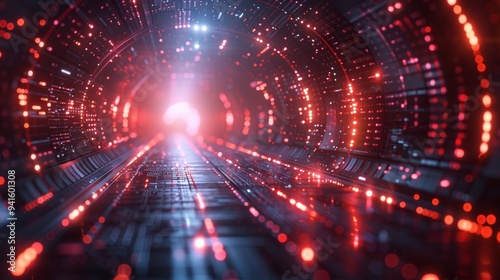 Futuristic Sci-Fi Background with Glowing Red and Blue Lights in a High-Tech Tunnel