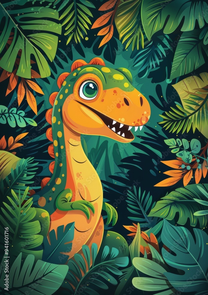 Jungle Scrapbook Page with Cute Dinosaur Illustration - Perfect for Kids' Crafts, Scrapbooking, and Creative Projects Jungle Scrapbook Page with Cute Dinosaur Illustration - Perfect for Kids' Crafts, Scrapbooking, and Creative Projects