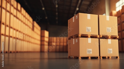 Overstock inventory, surplus products filling warehouse, 3D illustration