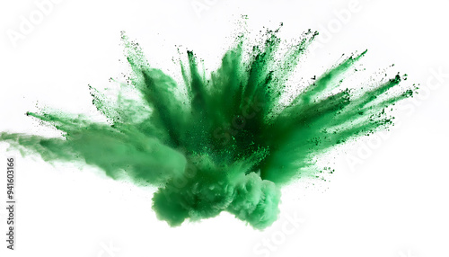 A green explosion of powdery substance is depicted in the image