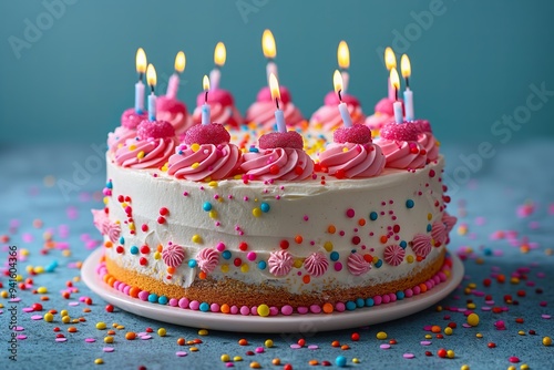 Birthday Cake with Candles and Sprinkles