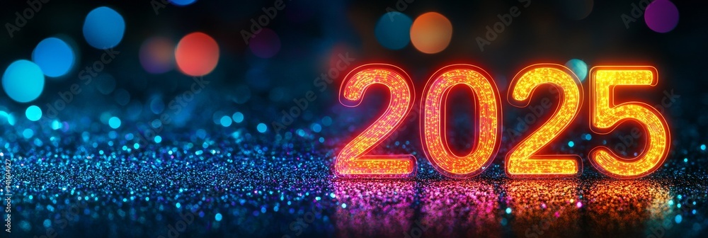 This neon design for 2025 is perfect for media and events themed on the future This neon design for 2025 is perfect for media and events themed on the future
