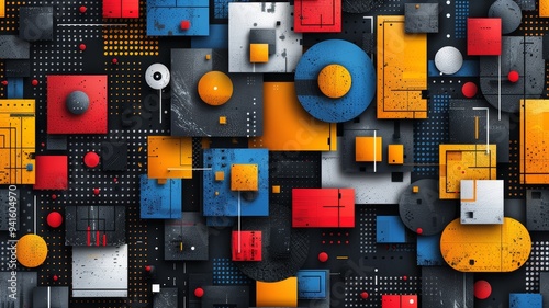 Abstract Geometric Collage with Vibrant Colors and Textures - Modern Art Design