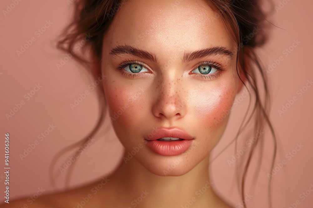 Stunning Portrait of a Woman with Freckles and Glowing Skin Stunning Portrait of a Woman with Freckles and Glowing Skin