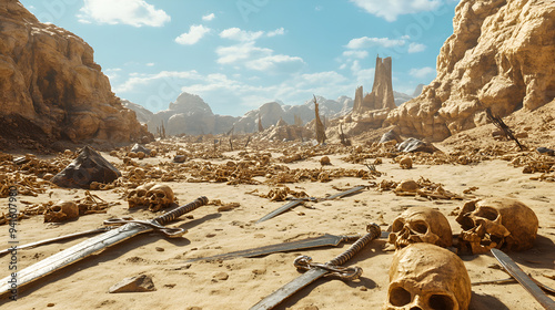 Dry Desert Scene Marked by Grim Piles of Bones