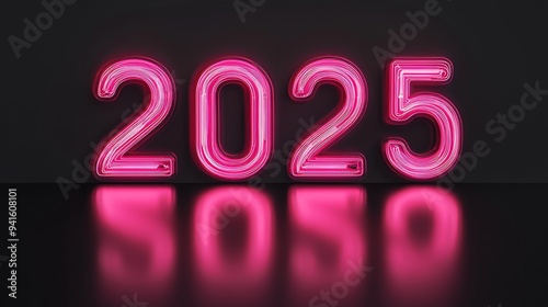 The number 2025 symbol is a happy new year neon light decoration icon with bright electric lighting